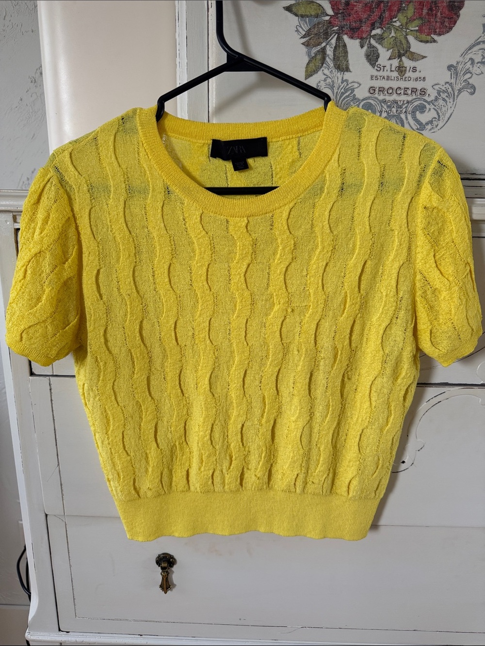 Zara Yellow Short-Sleeve Cable Knit Crop Top